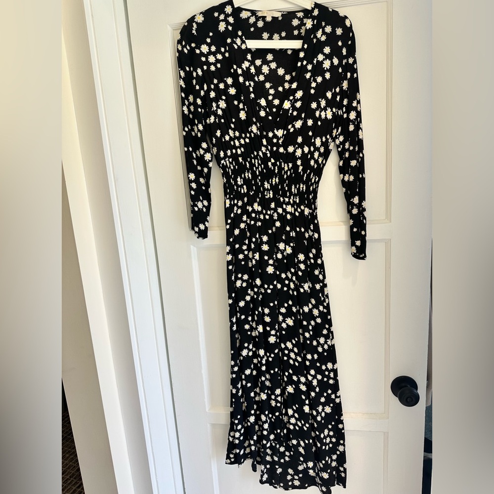 Maje Black and White Long Sleeve Floral Dress